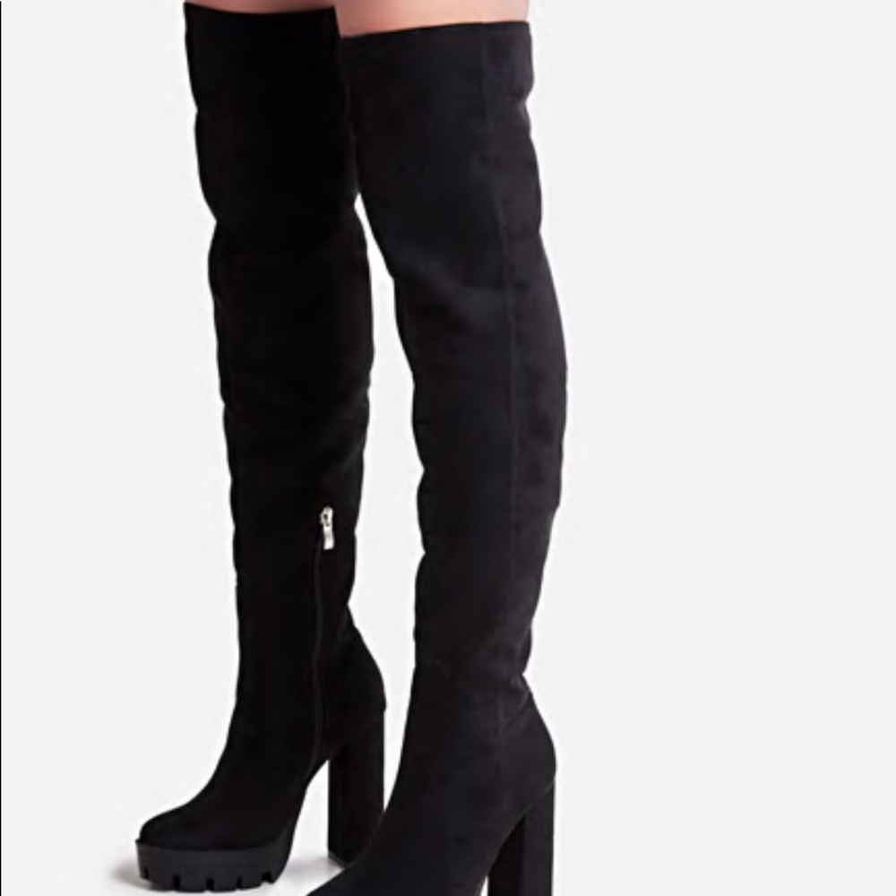 Faux suede platform thigh high